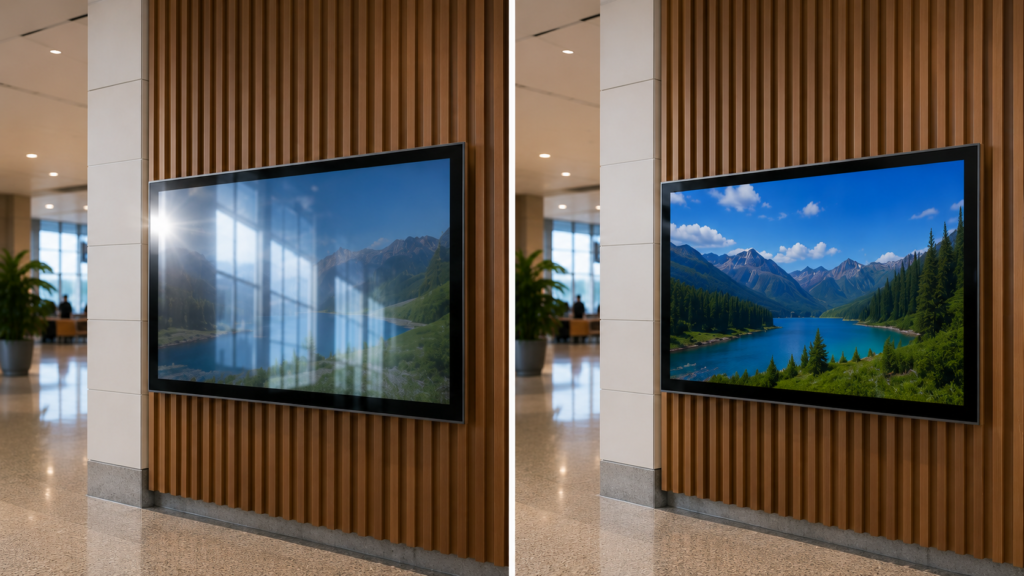 Anti-glare film improving visibility across laptops, tablets, kiosks, and commercial displays.