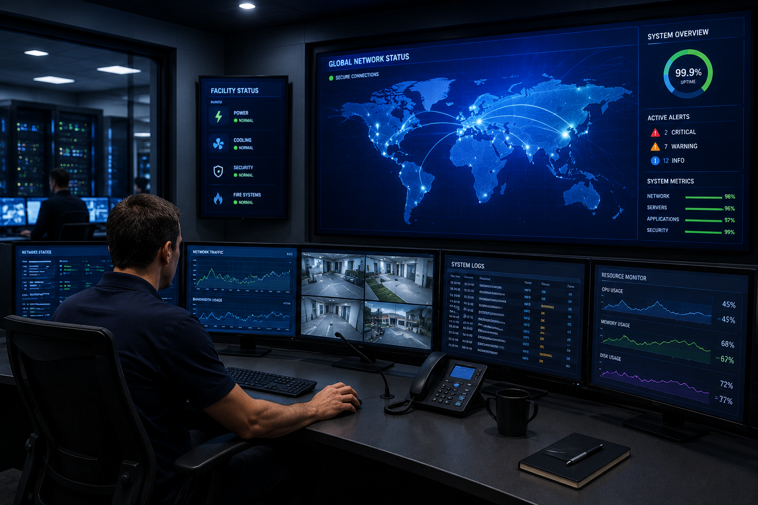 Control room screens with anti-glare film