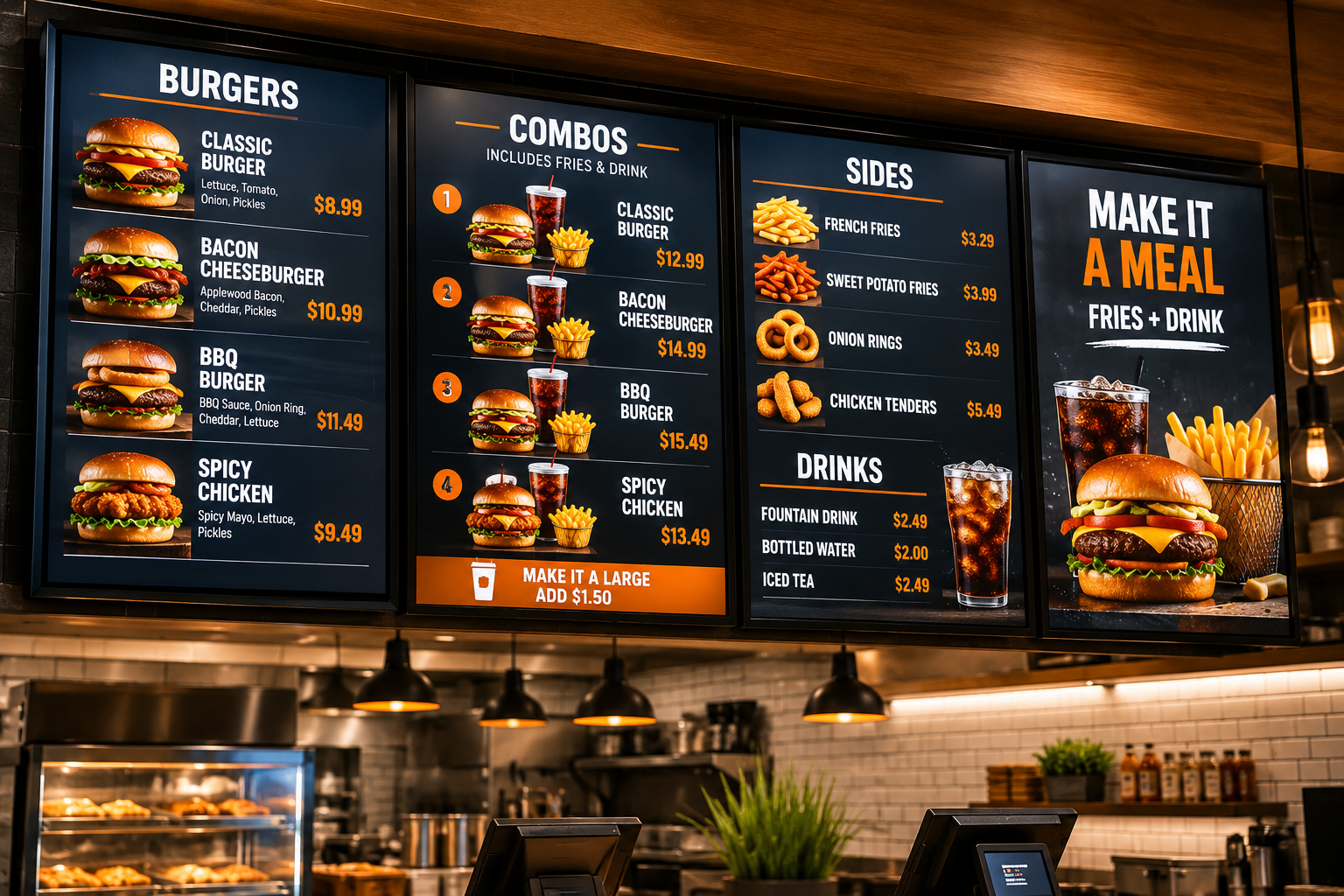 Menu boards with anti-glare film
